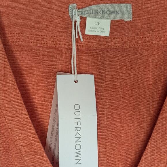 Outerknown Retrograde Linen Button Down Coverall Jumpsuit in Coral, Size Large - Picture 5 of 8
